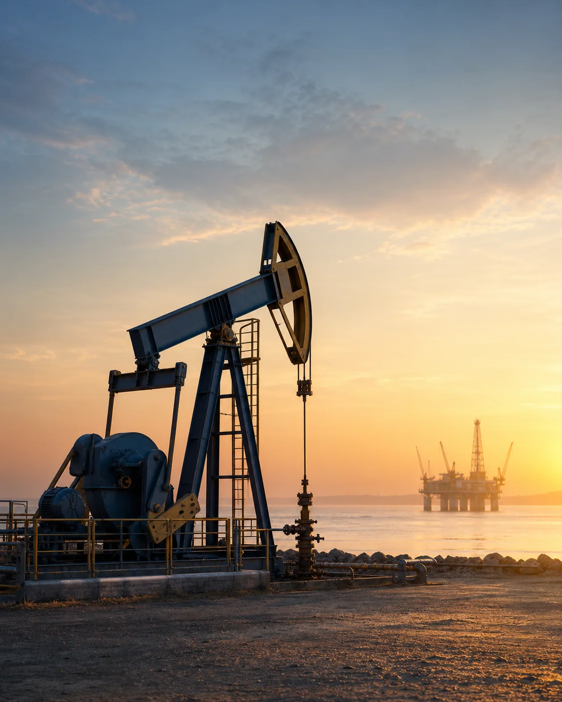 Pompe à pétrole au coucher du soleil